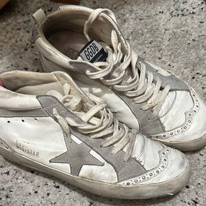 Golden Goose Cream and Gray High-Tops Mid Star 37